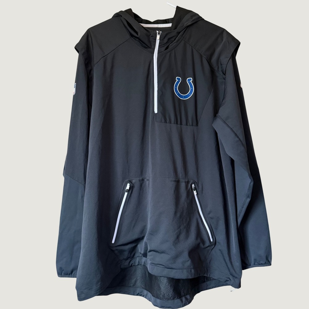 Nike Indianapolis Colts Windbreaker Mens XL Gray Black  1/4 Zip Hood Jacket